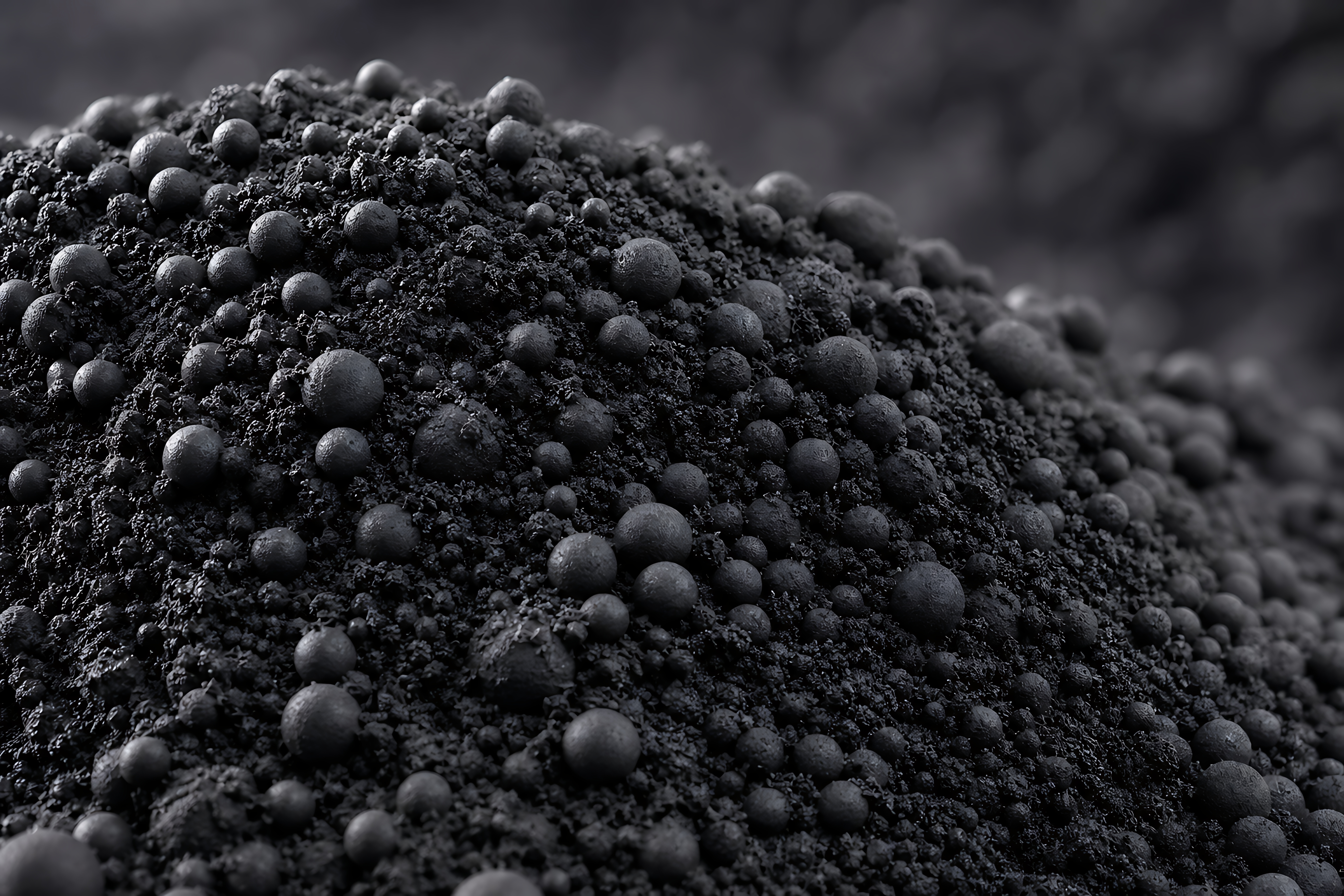 Macro view of a powder showing particles of widely varying size